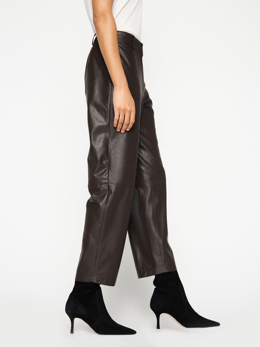 Stone vegan leather brown cropped pant side view