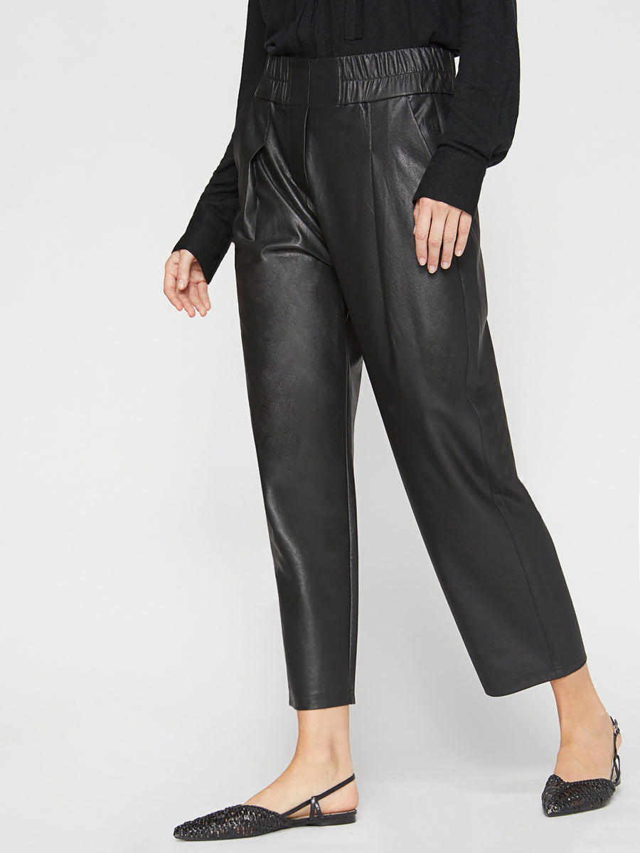 Fiera black vegan leather cropped pant side view 2