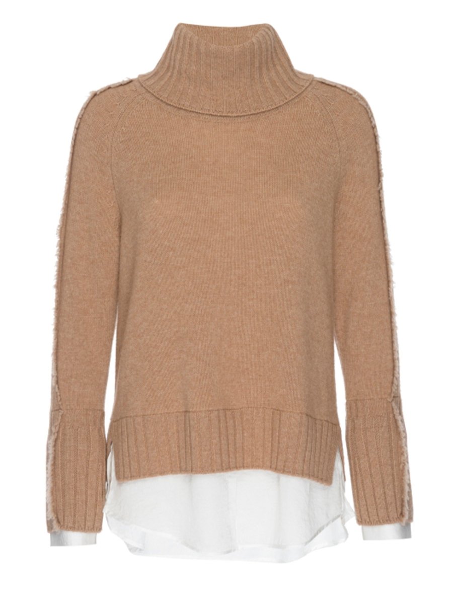 Jolie tan layered turtleneck sweater flat view