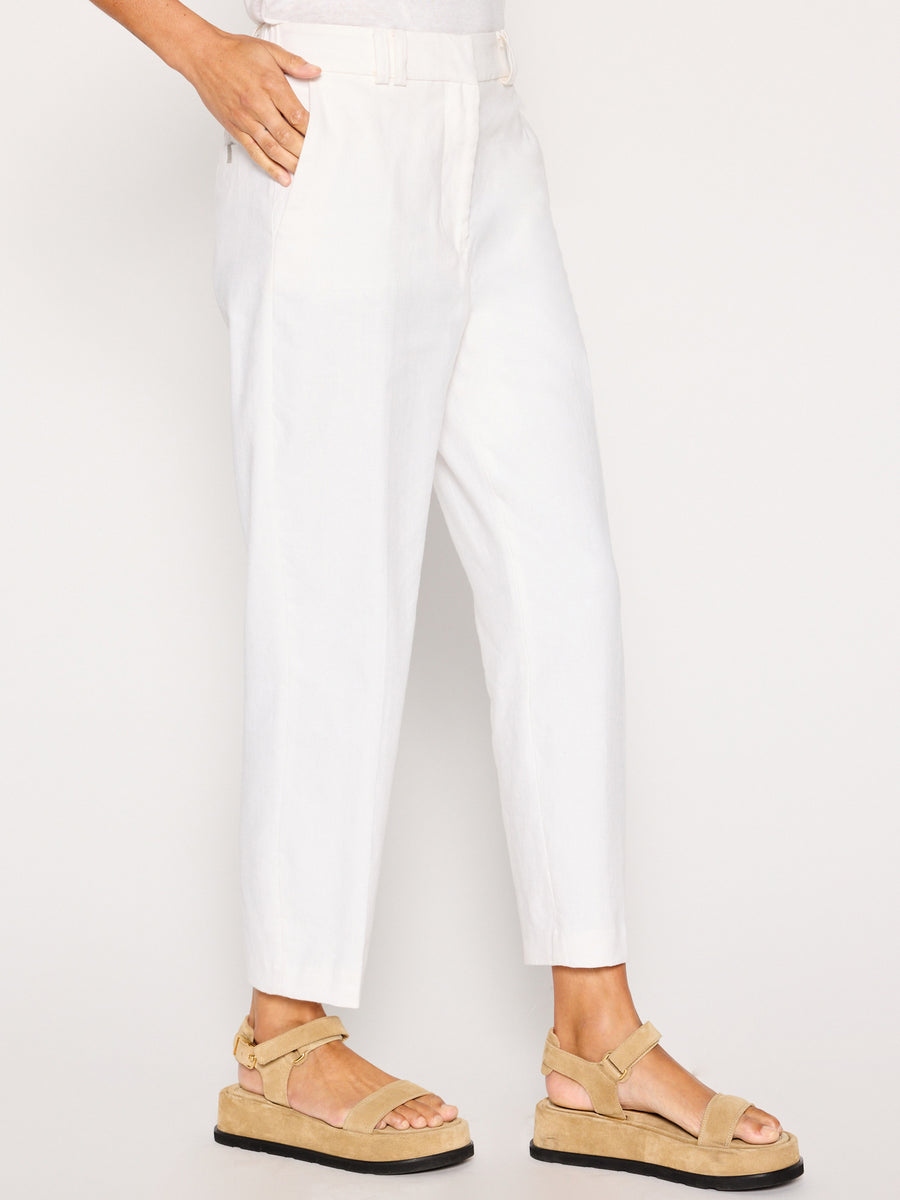 Talia white cropped cotton linen pant side view