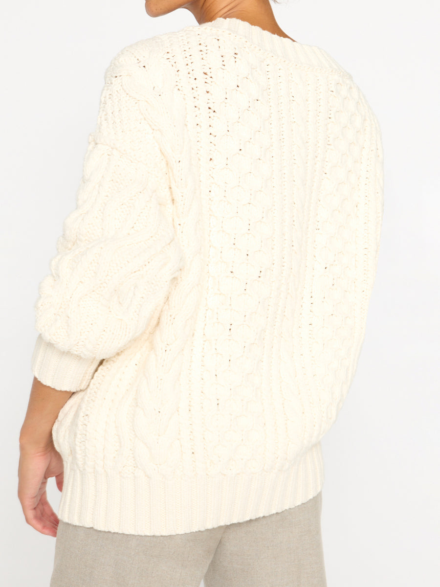 Talia chunky cable ivory sweater back view