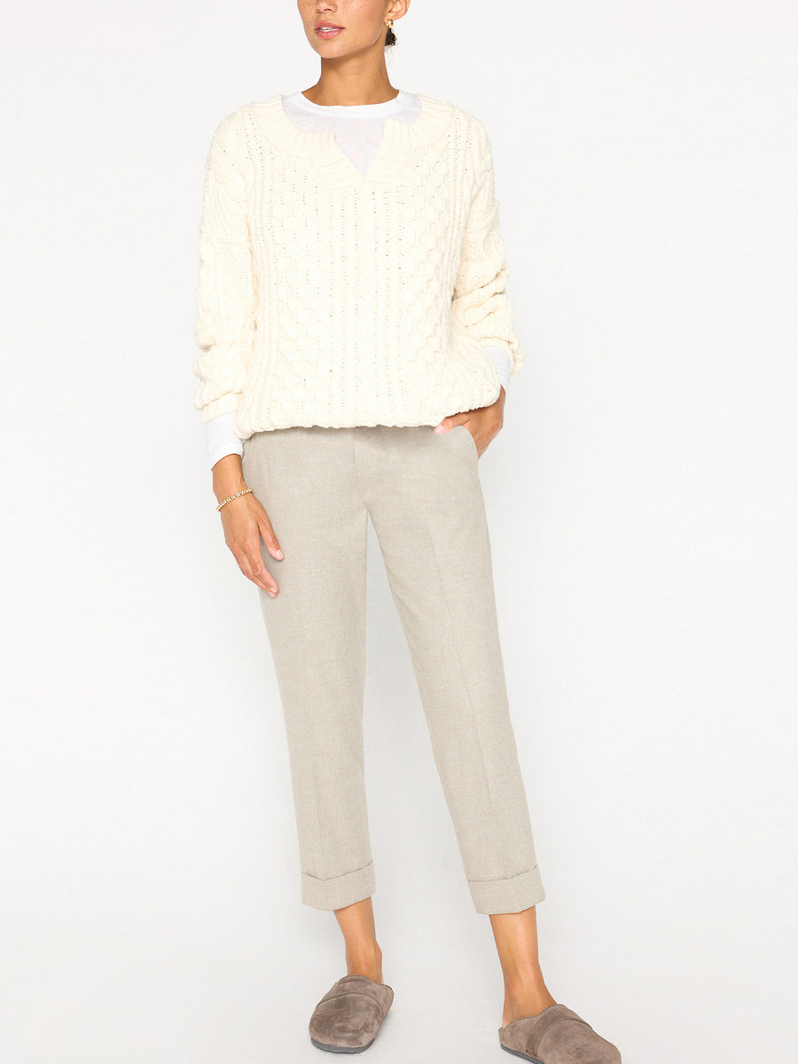 Talia chunky cable ivory sweater full view