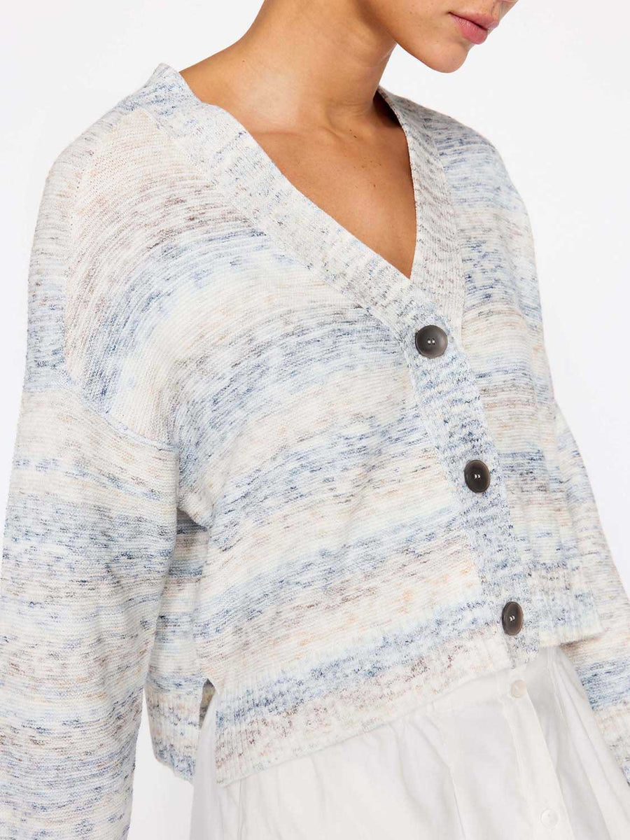 Tessa blue stripe cropped cardigan sweater side view
