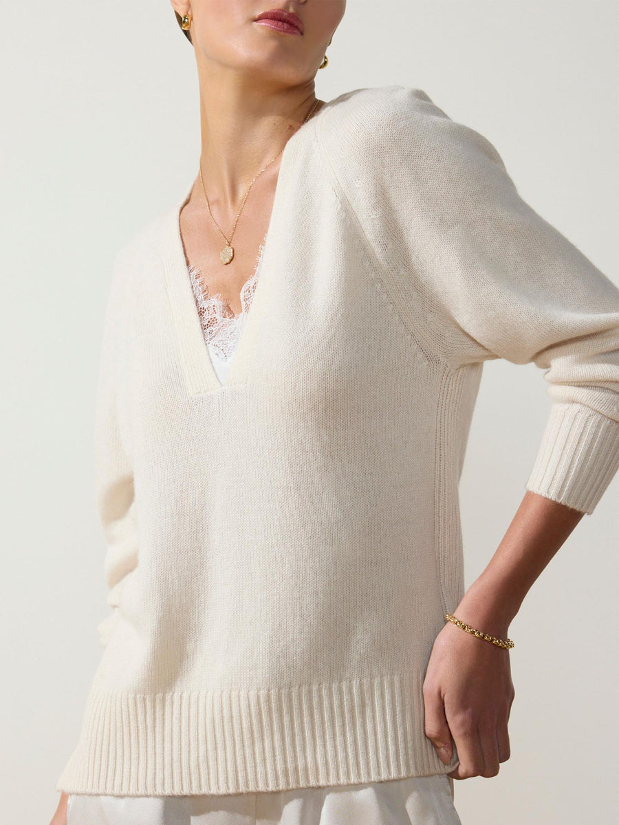 Ida white layered lace v-neck sweater front view 2