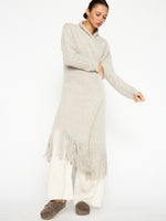 Thela light grey fringe cashmere wool duster cardigan front view
