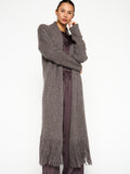 Thela dark grey fringe cashmere wool duster cardigan front view