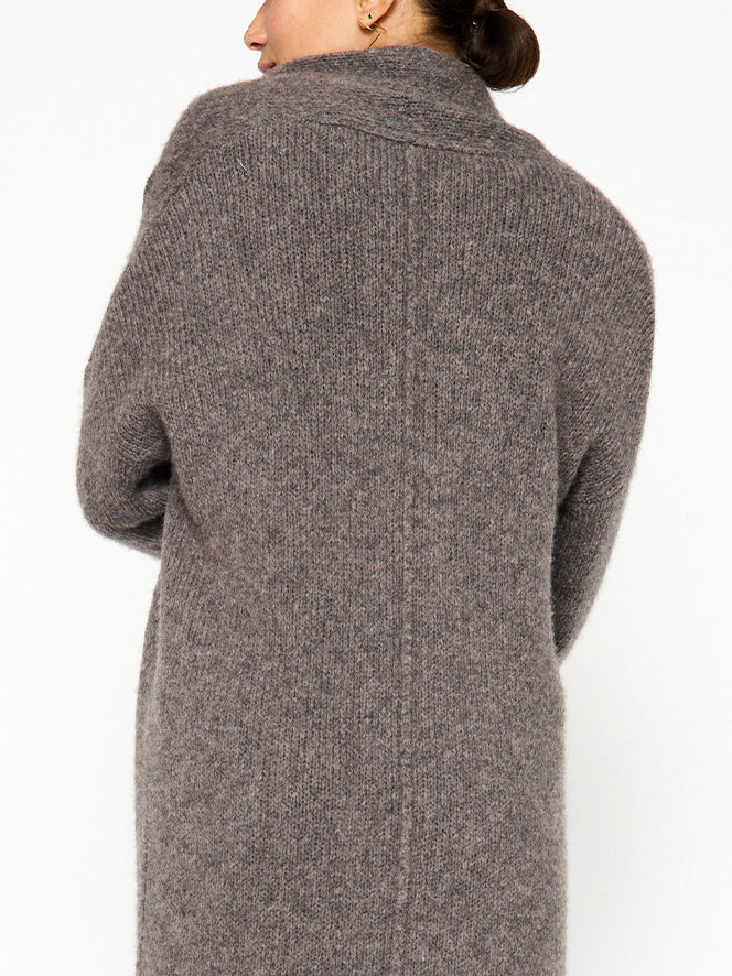 Thela dark grey fringe cashmere wool duster cardigan back view