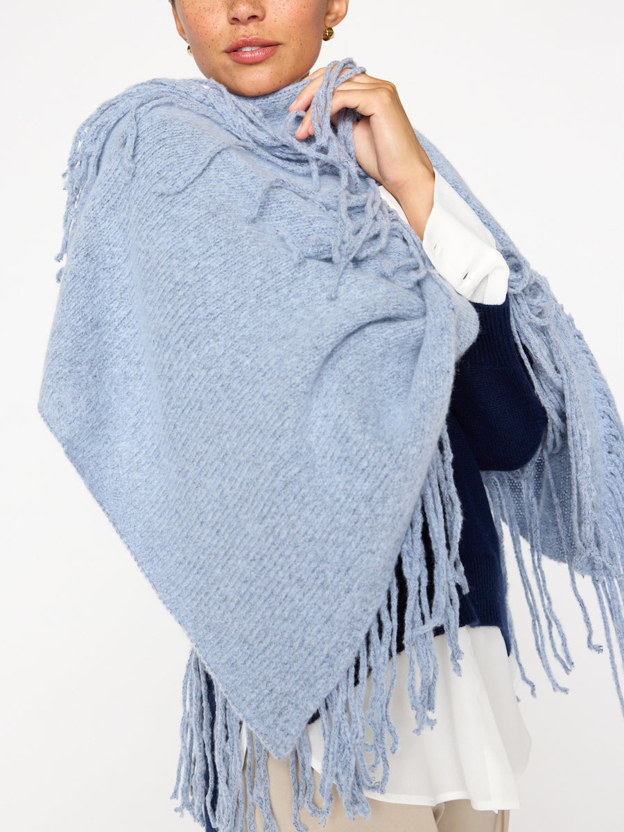 Thela blue fringe cashmere wool wrap side view