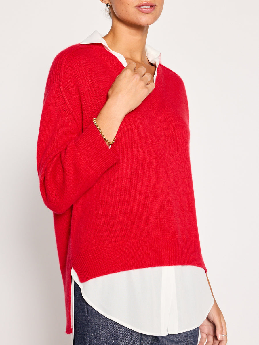 Looker red layered v-neck sweater side view