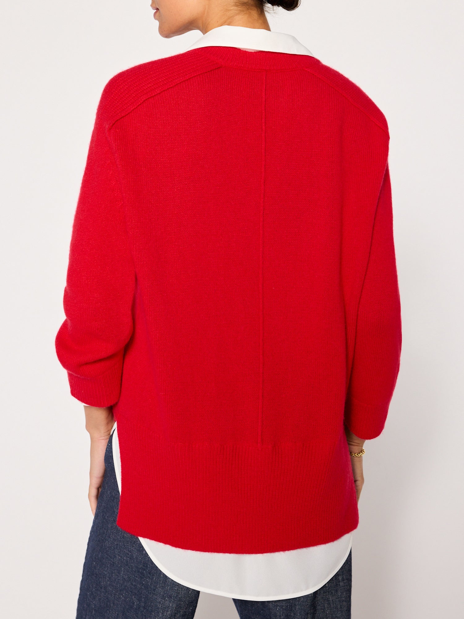 Looker red layered v-neck sweater back view