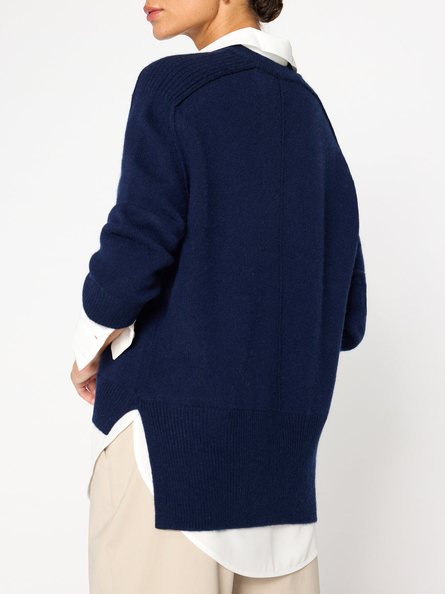 Looker navy layered v-neck sweater back view
