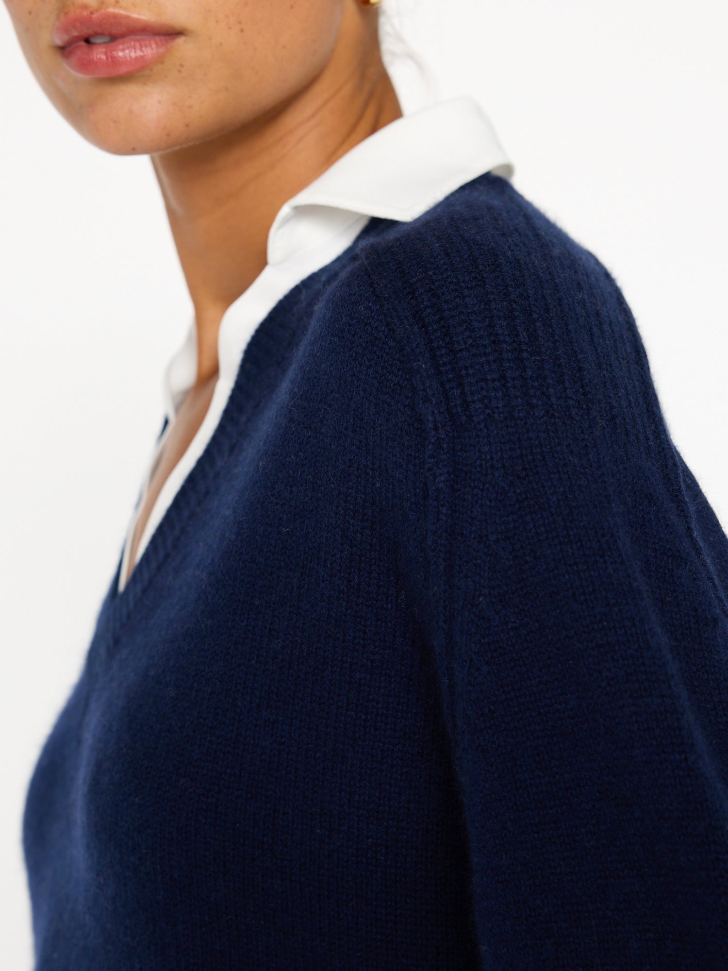 Looker navy layered v-neck sweater close up