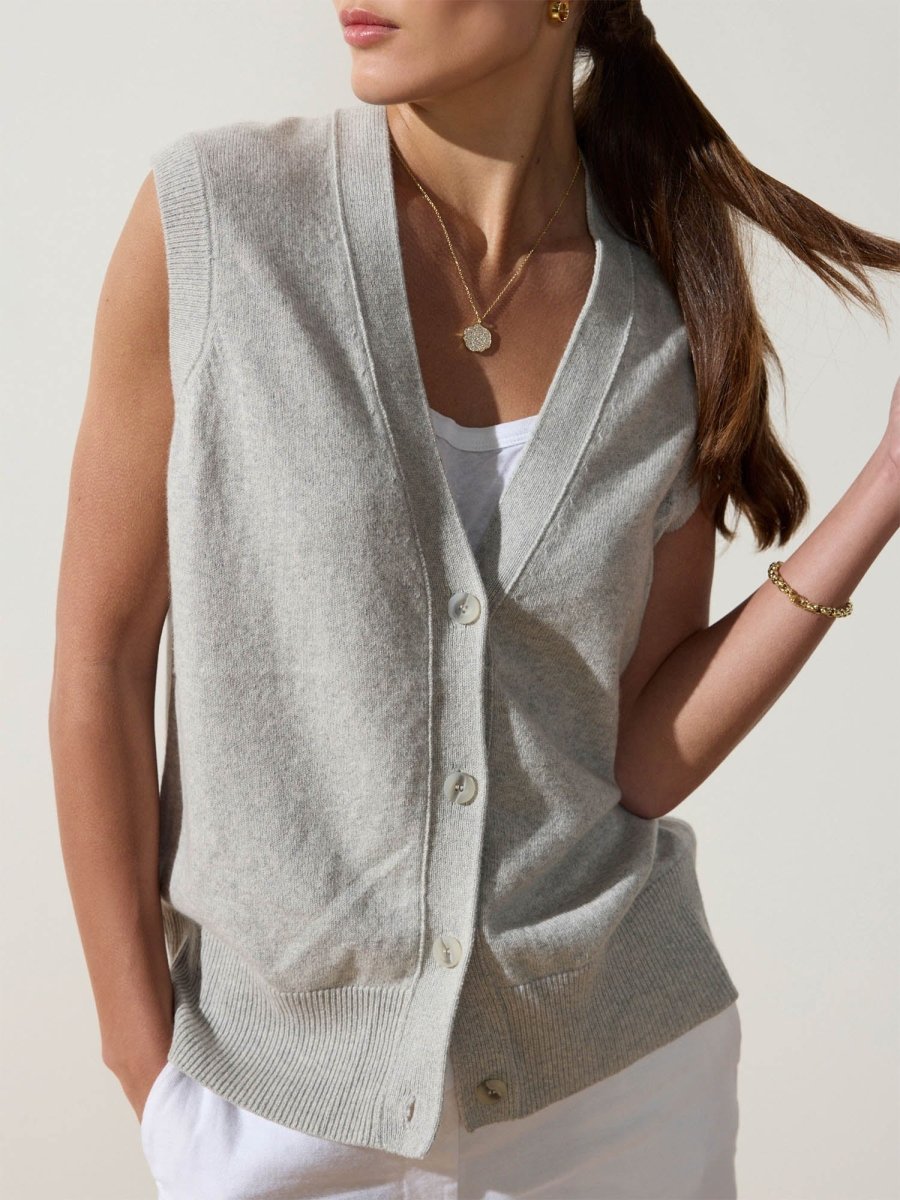 Light grey vest tank layered sweater front view
