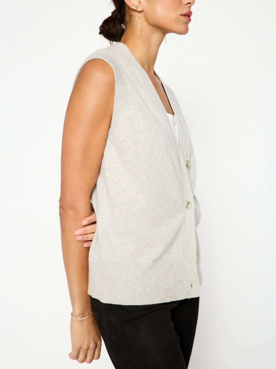 Light grey vest tank layered sweater side view