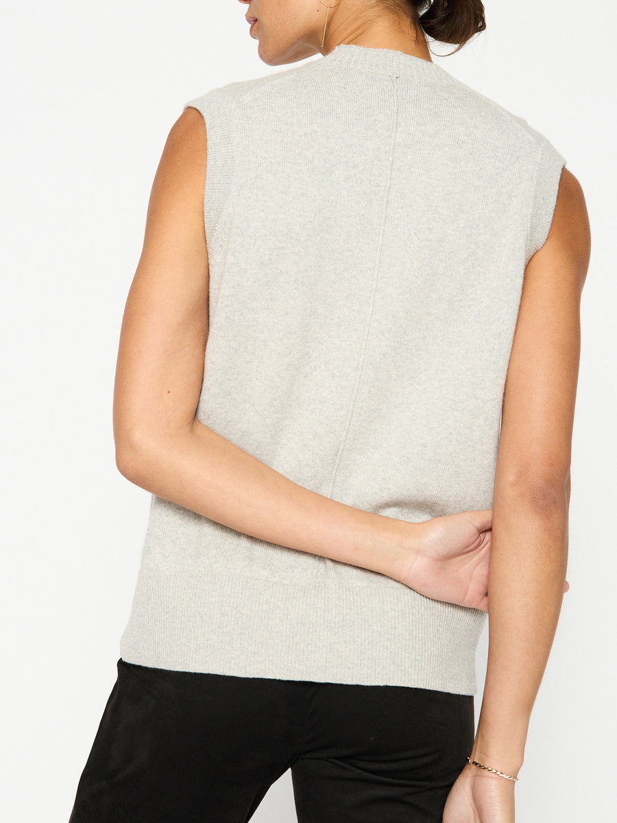 Light grey vest tank layered sweater back view