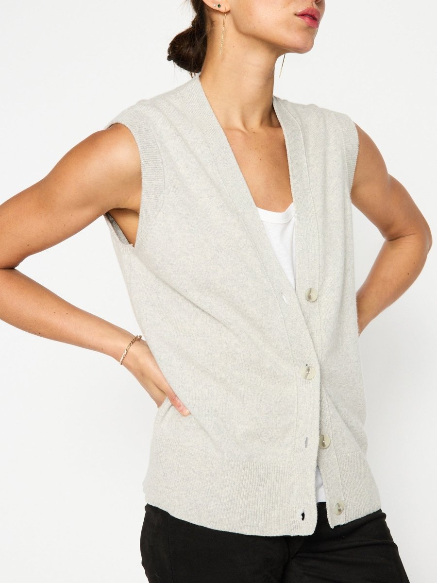 Light grey vest tank layered sweater side view 2
