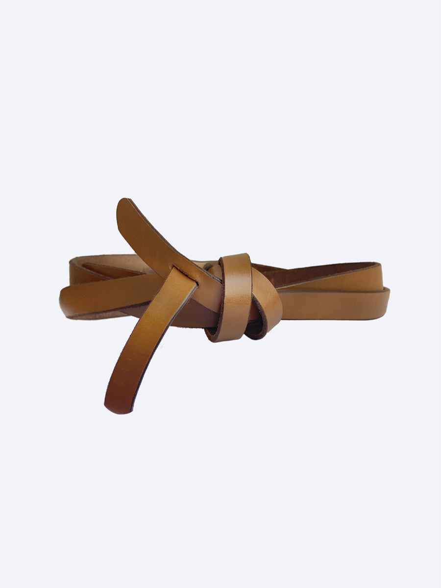 Bridle brown leather wrap belt flat view