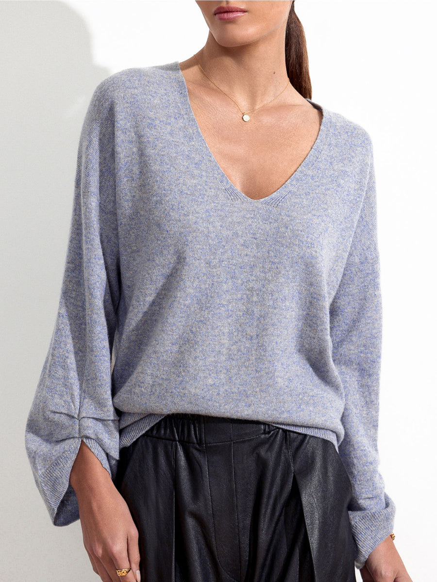 Casimir cashmere v-neck blue sweater front view