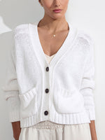 Cropped white linen cotton cardigan sweater front view