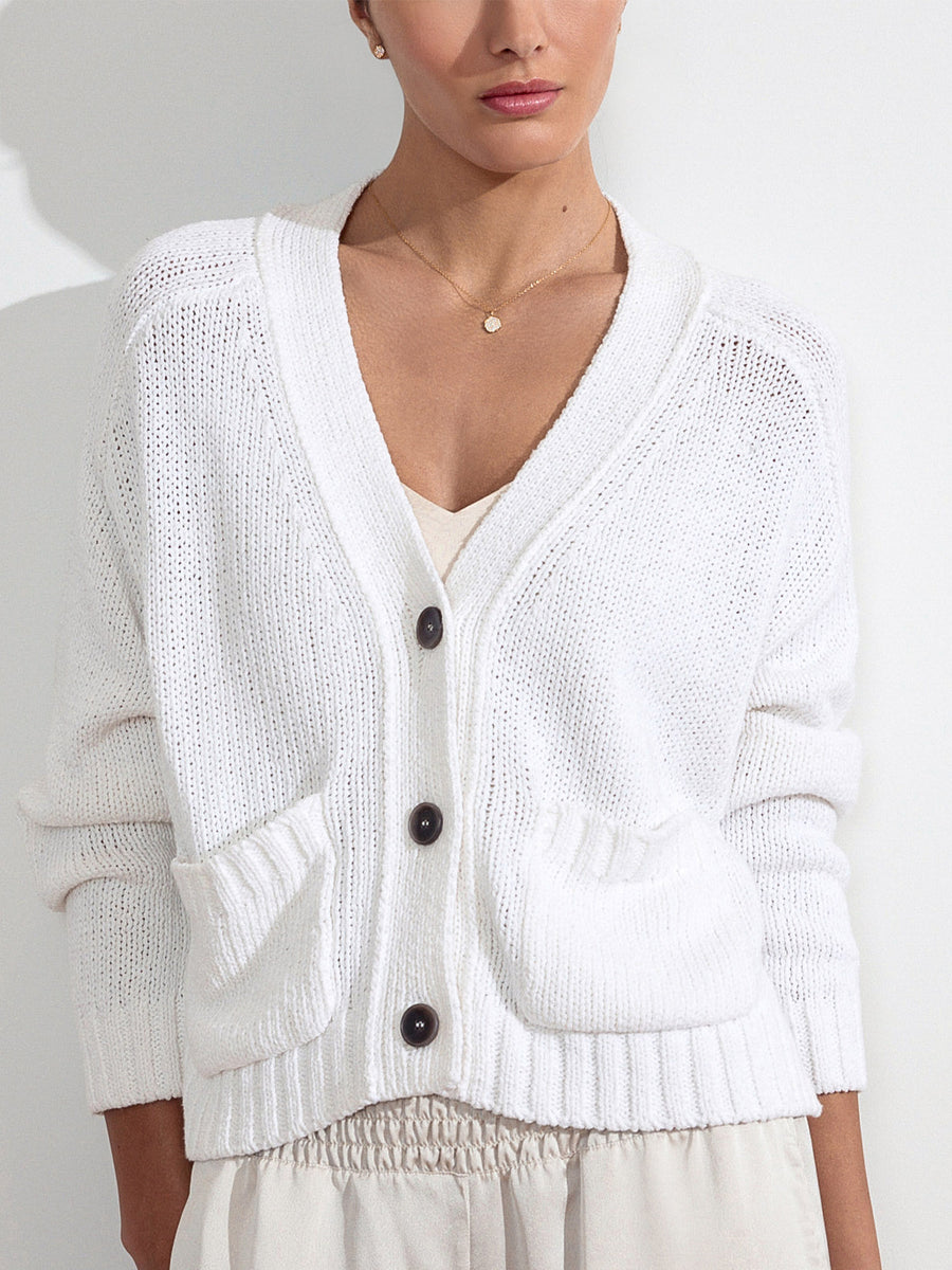 Women's Linen/Cotton Cropped Cardigan, White