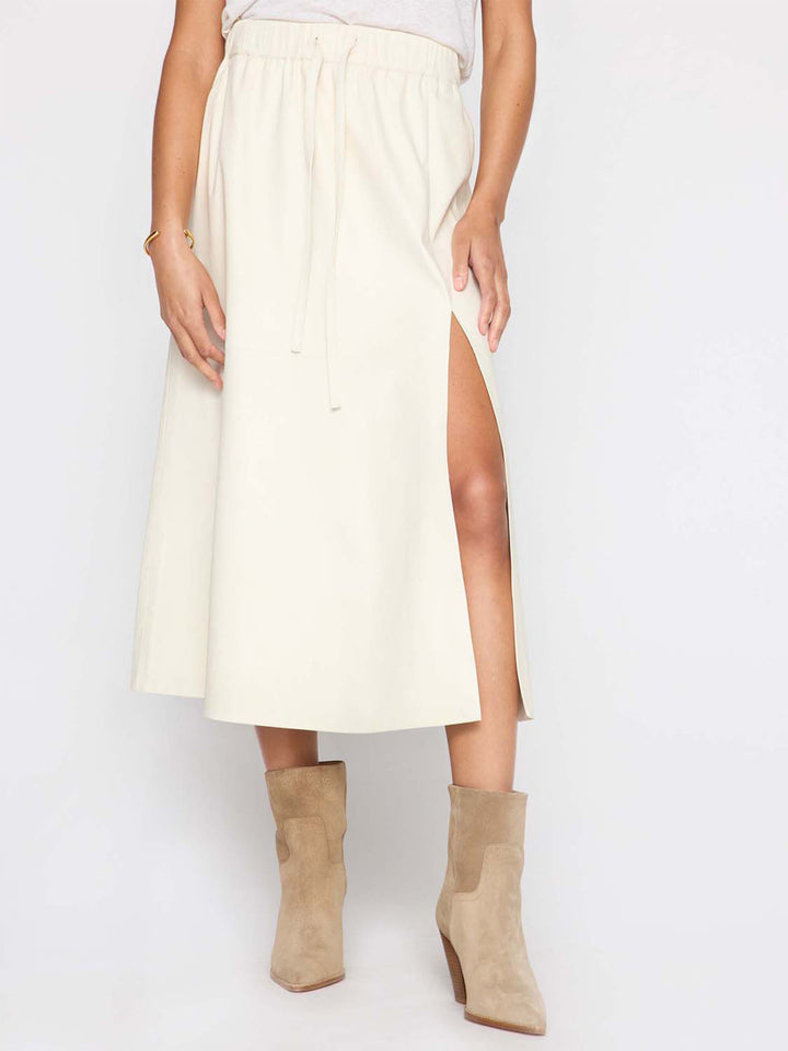 Danni white vegan leather midi skirt front view