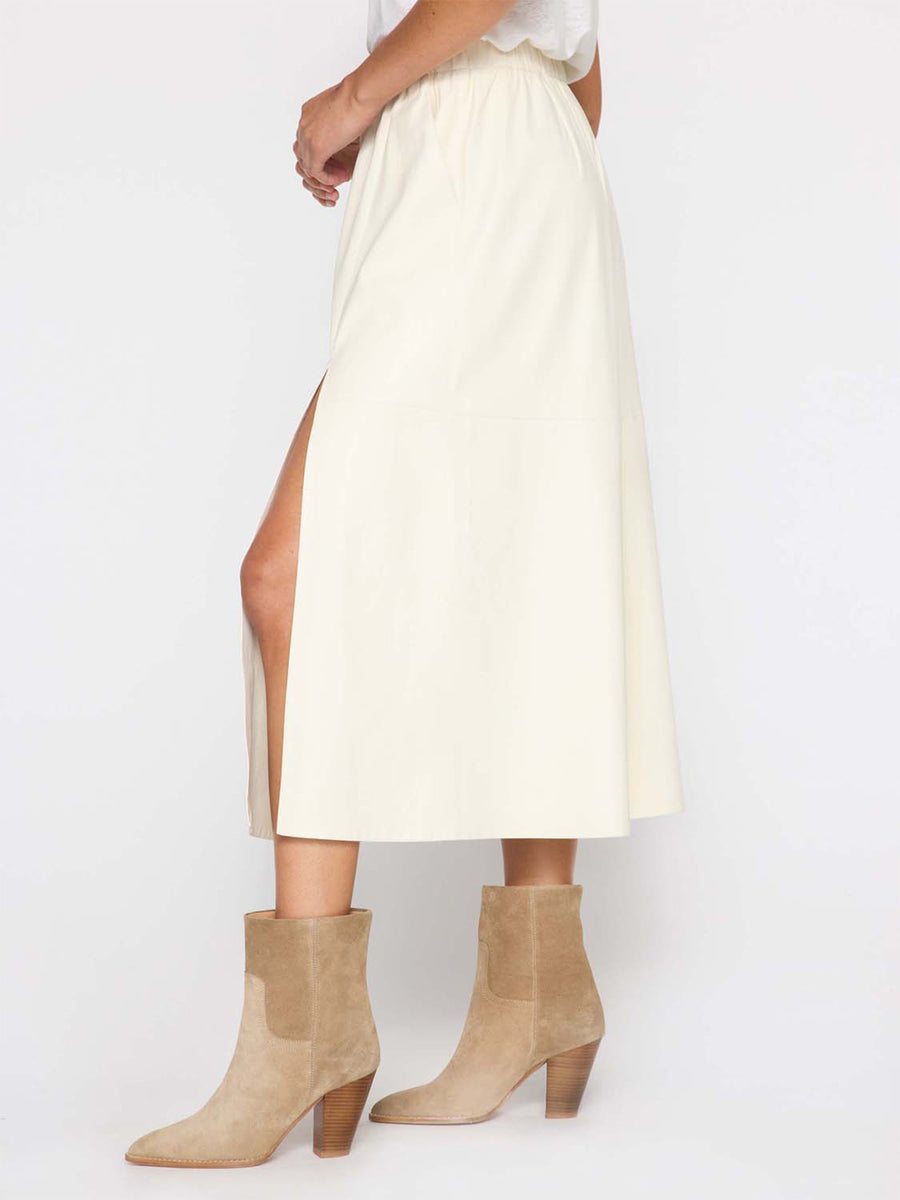 Danni white vegan leather midi skirt side view