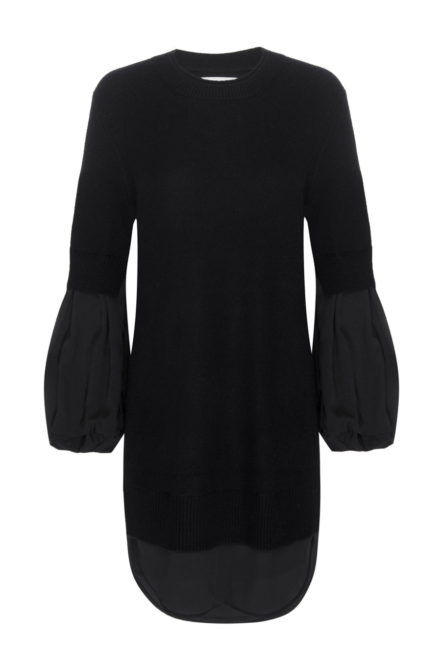 Ebella layered black mini sweater dress flat view