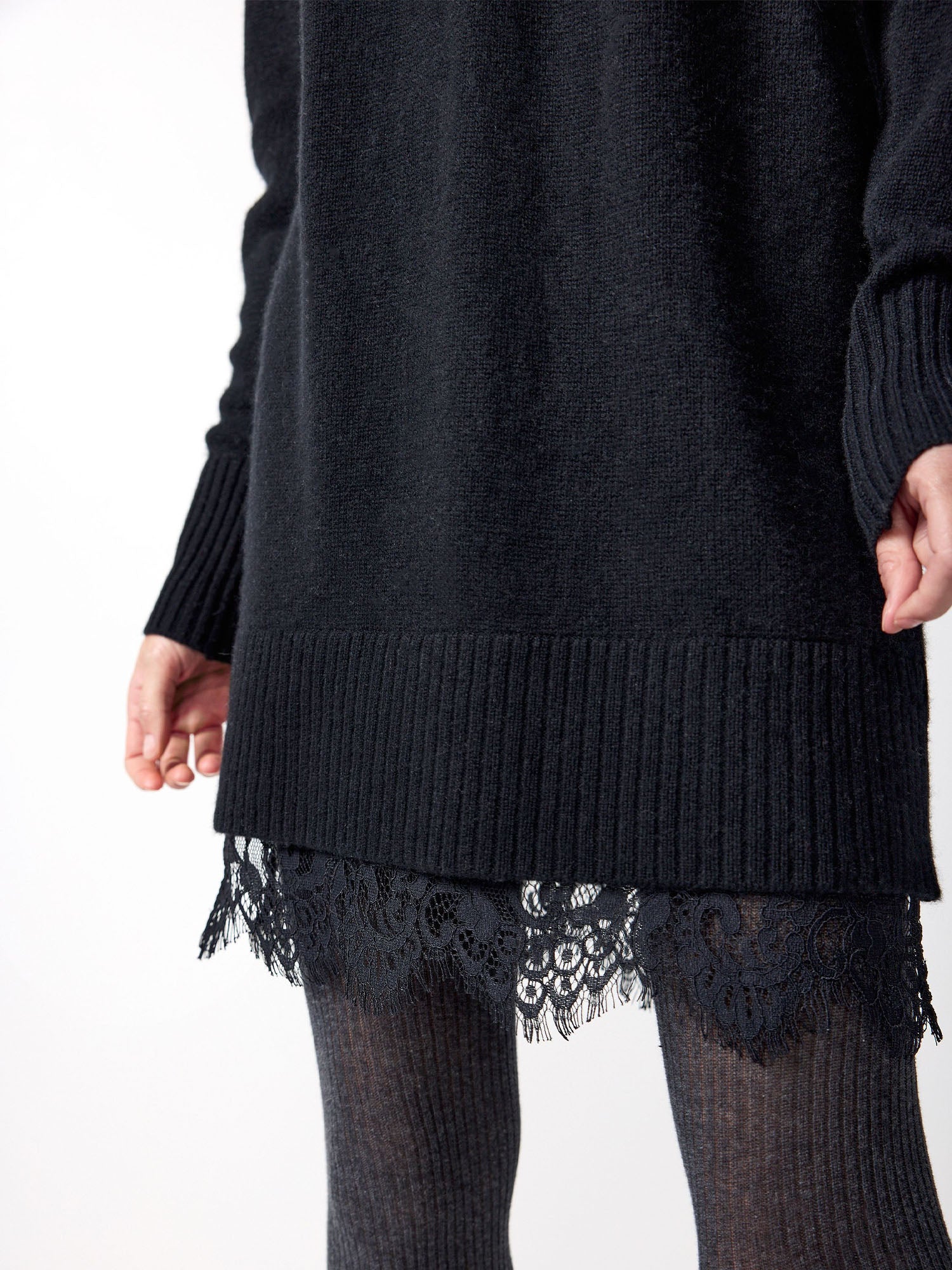 Elisa mini black lace sweater dress close up 2