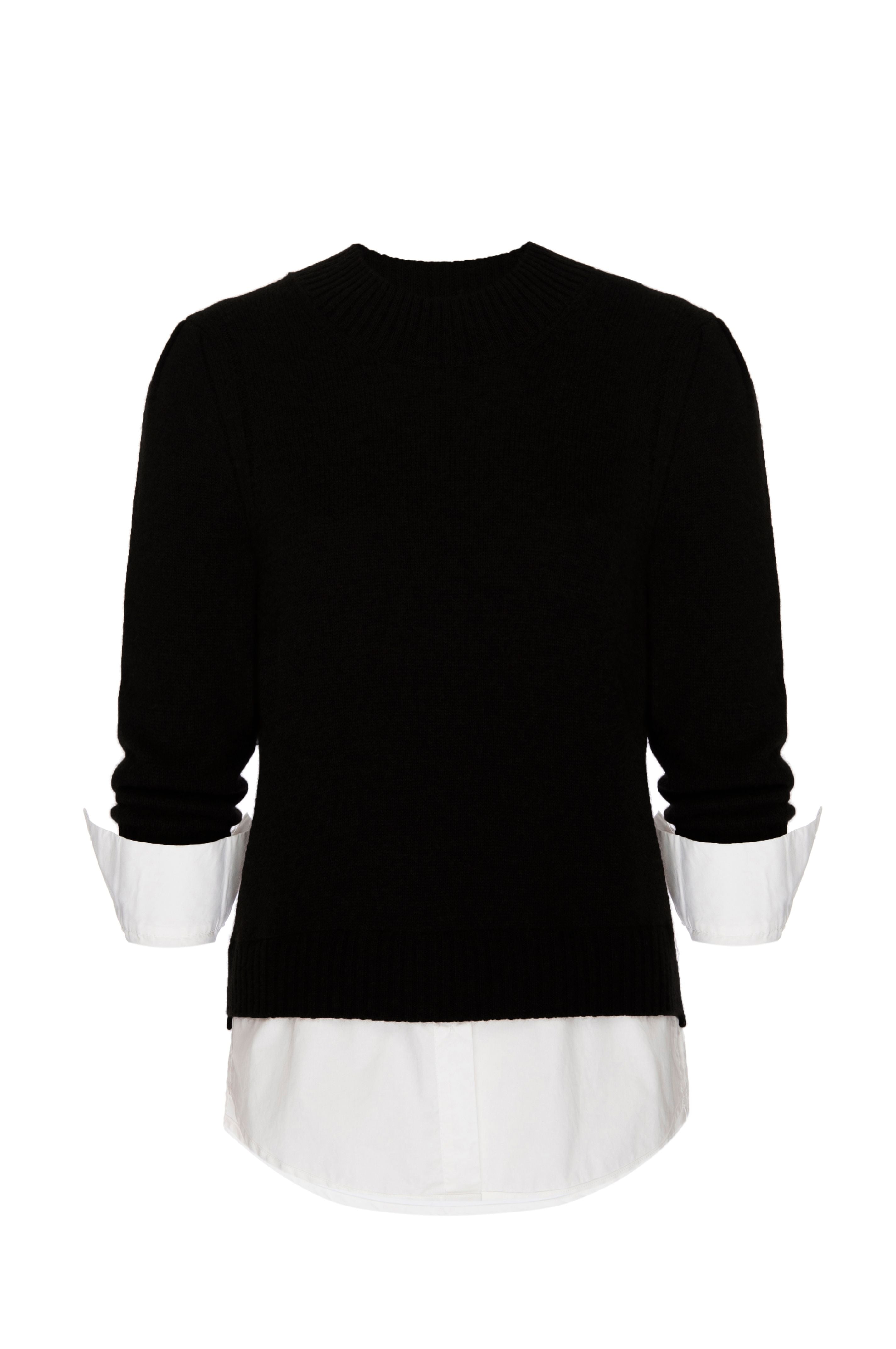 Eton black layered crewneck sweater flat view