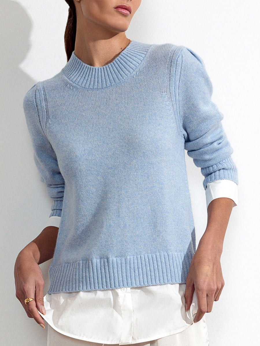 Eton light blue layered crewneck sweater front view