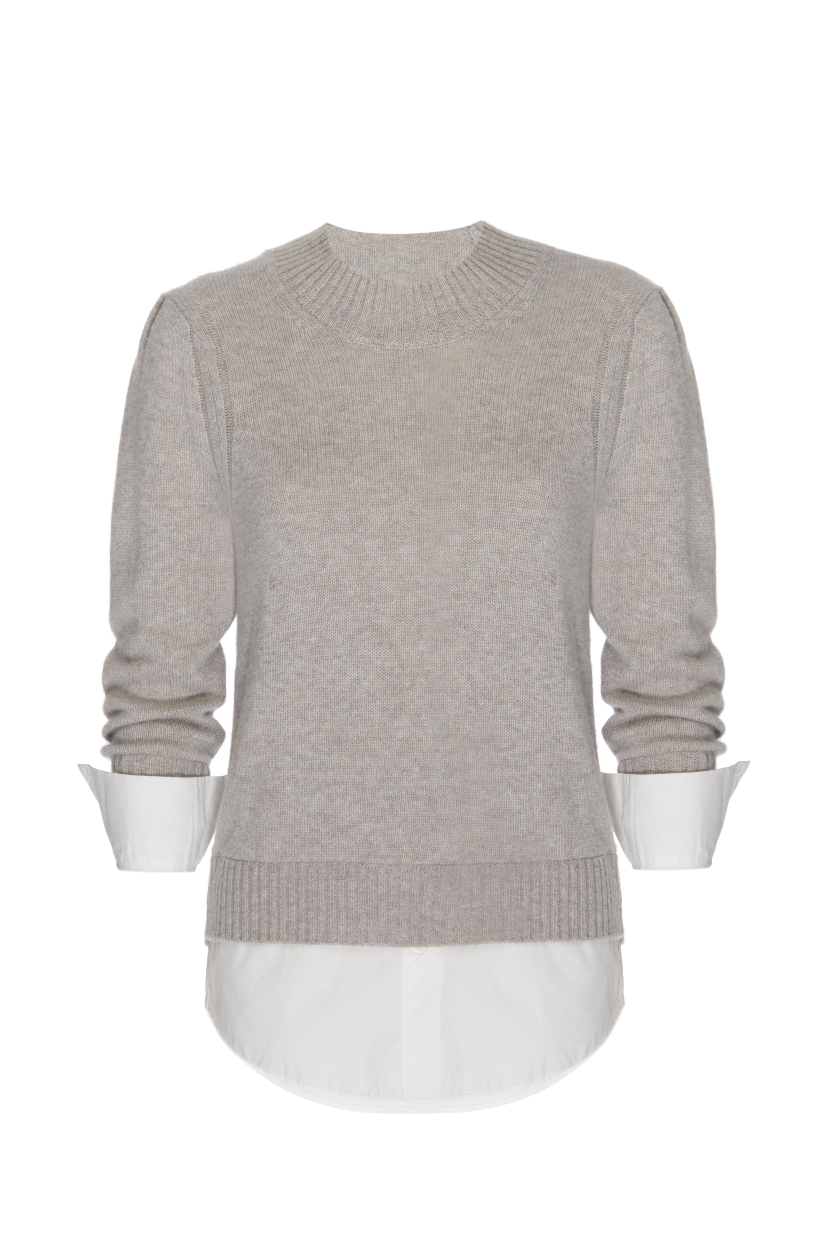 Eton light grey layered crewneck sweater flat view