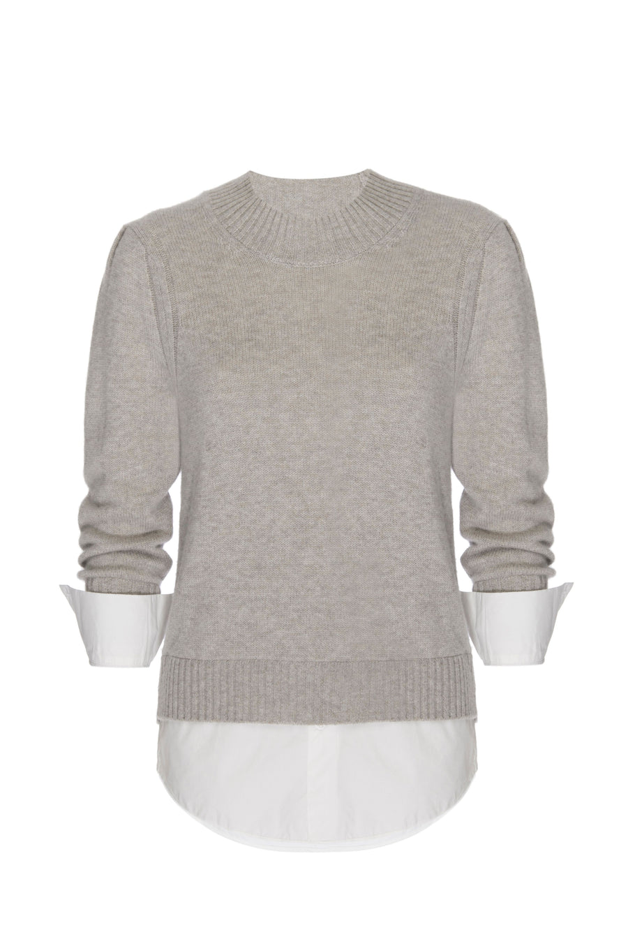 Eton light grey layered crewneck sweater flat view