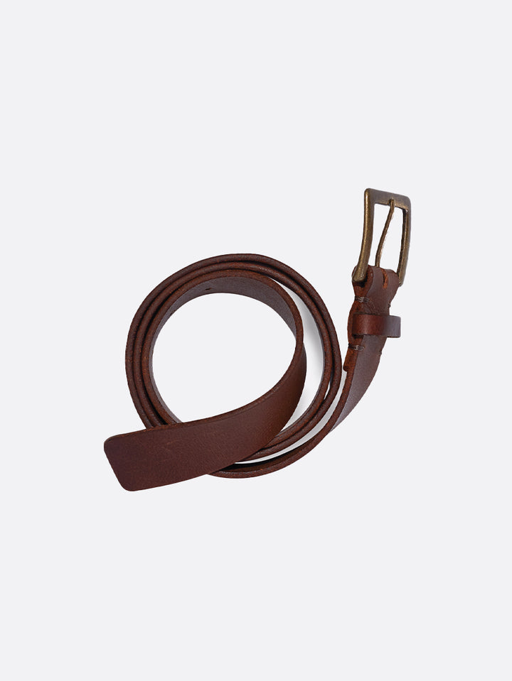 Heritage brown leather buckle belt flat view
