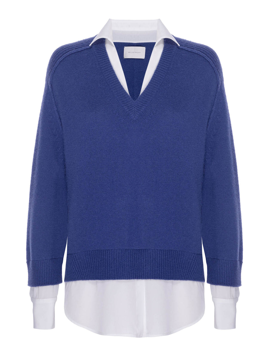 Looker blue layered v-neck sweater flat view