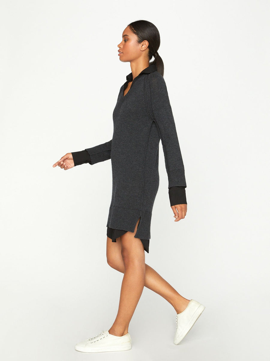 Looker layered v-neck grey and black mini sweater dress side view