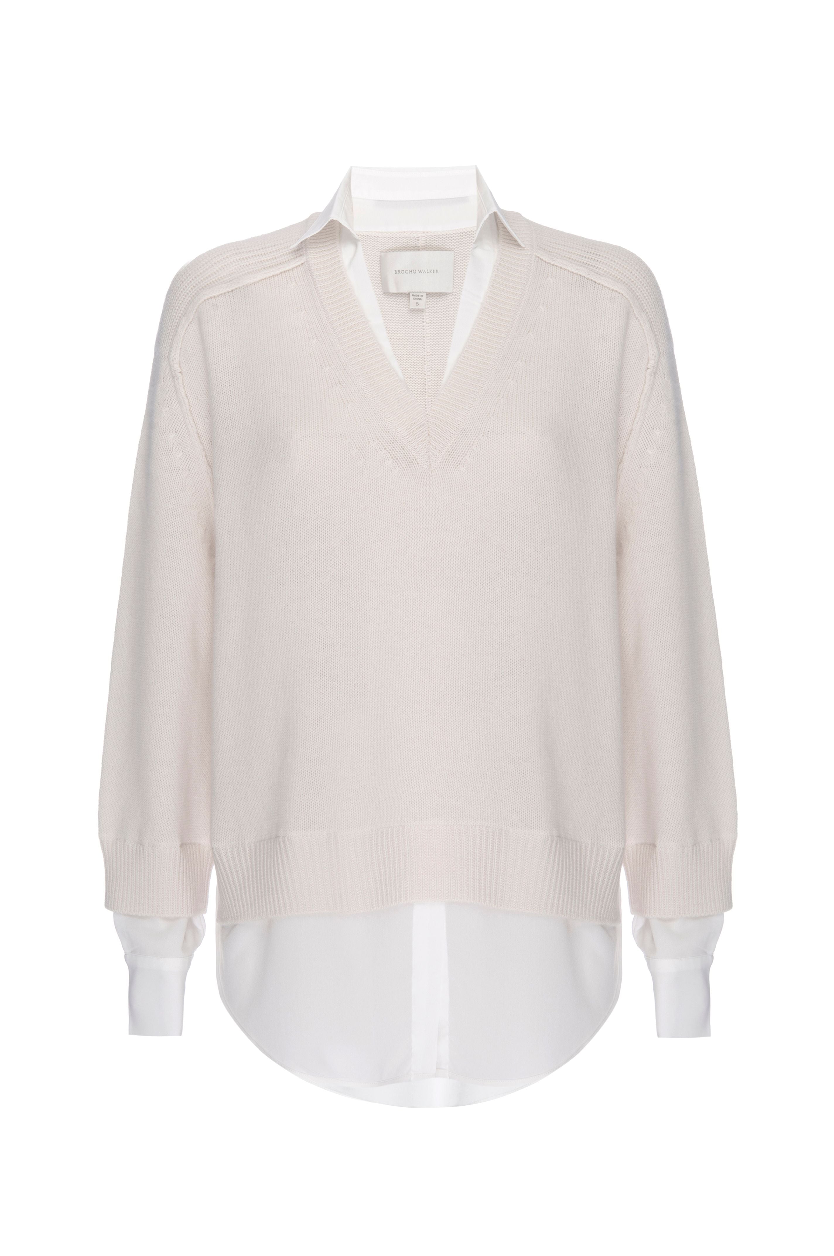 Looker ivory layered v-neck sweater flat view