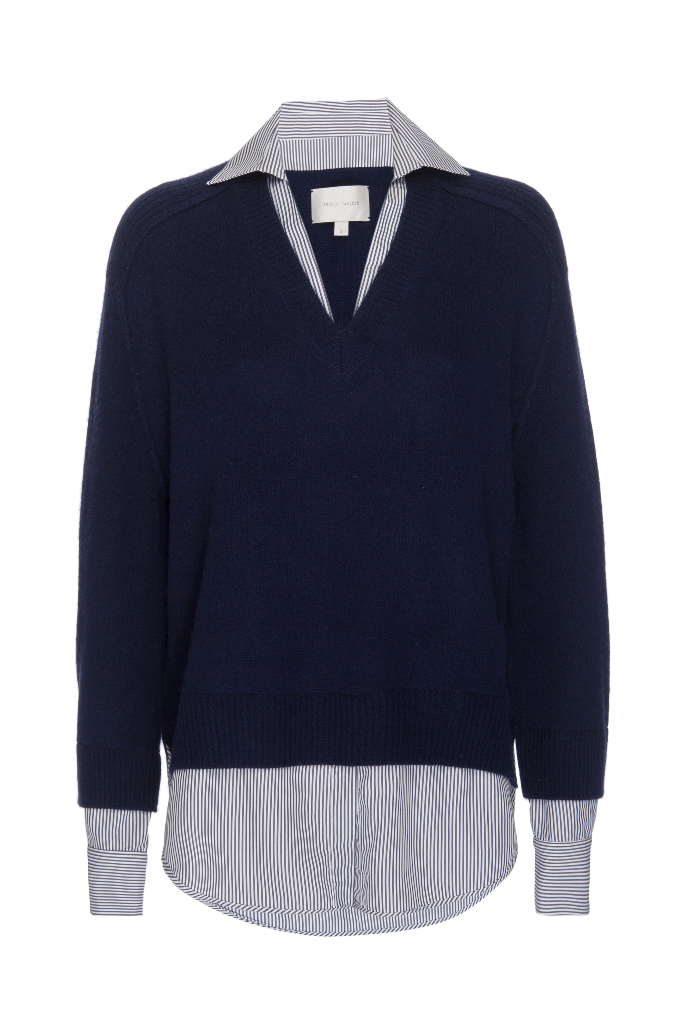 Looker navy stripe layered v-neck sweater flat view