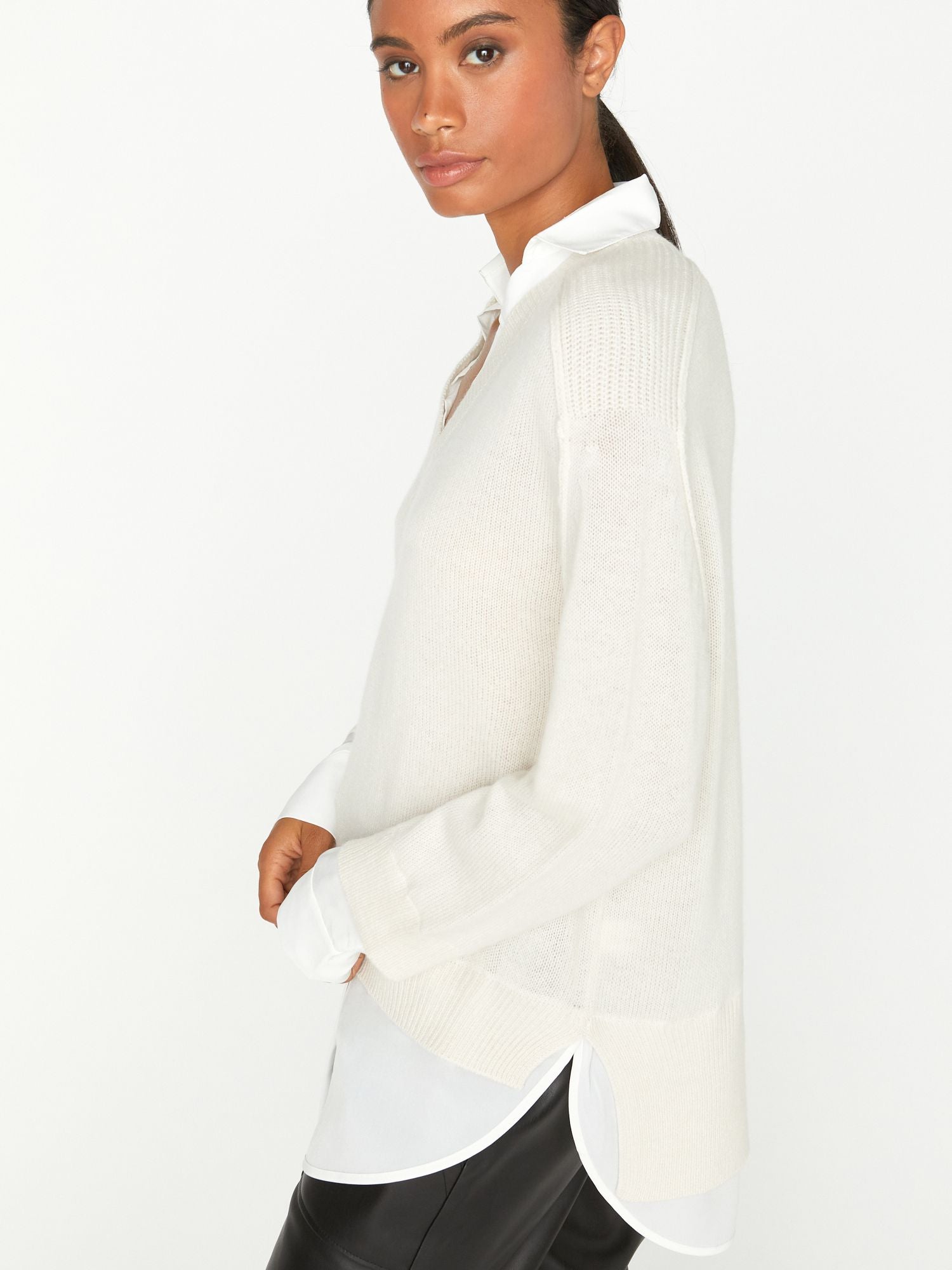 Looker ivory layered v-neck sweater side view