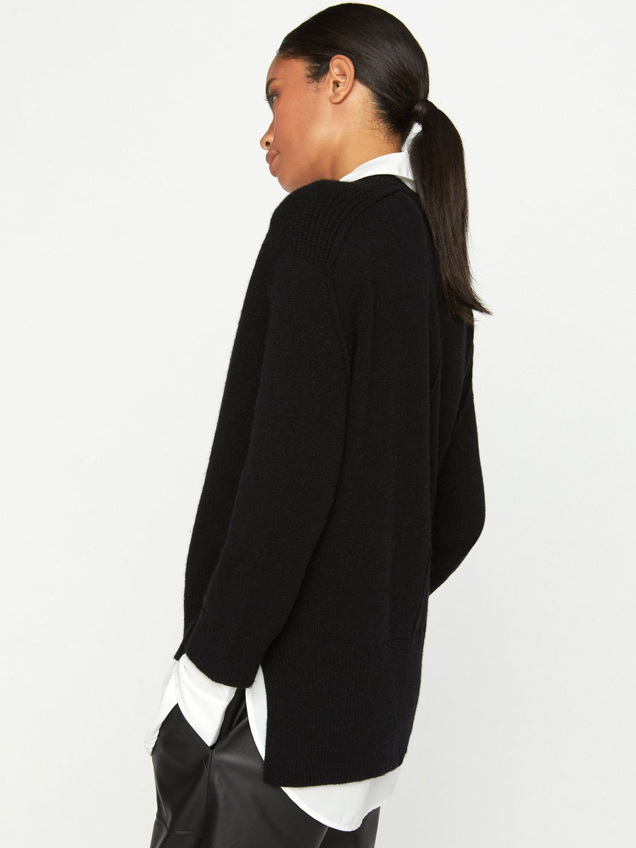 Looker black layered v-neck sweater side view 2