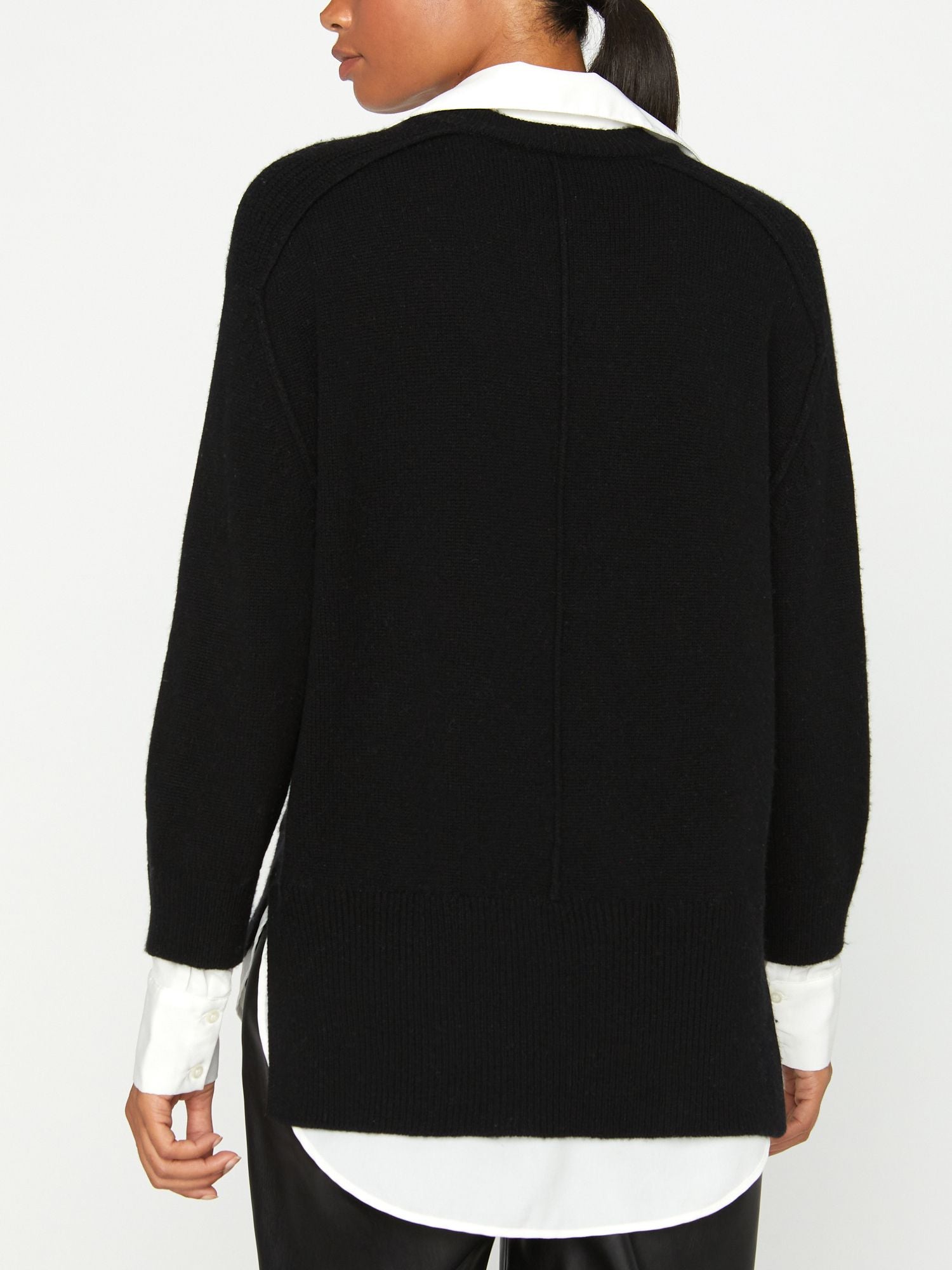 Looker black layered v-neck sweater back view