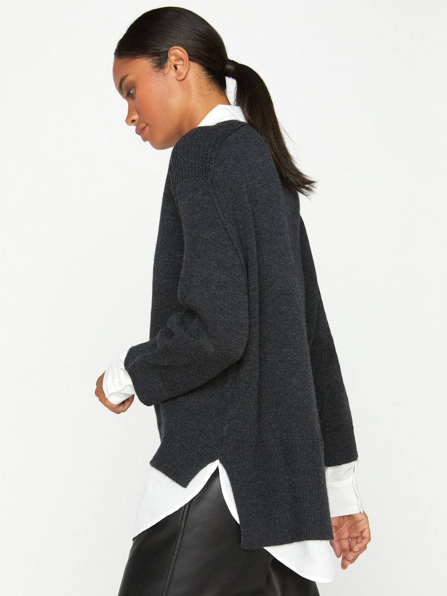 Looker dark grey layered v-neck sweater side view 3