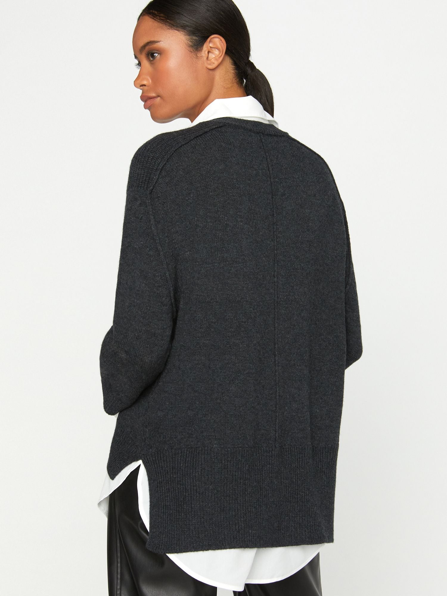 Looker dark grey layered v-neck sweater back view