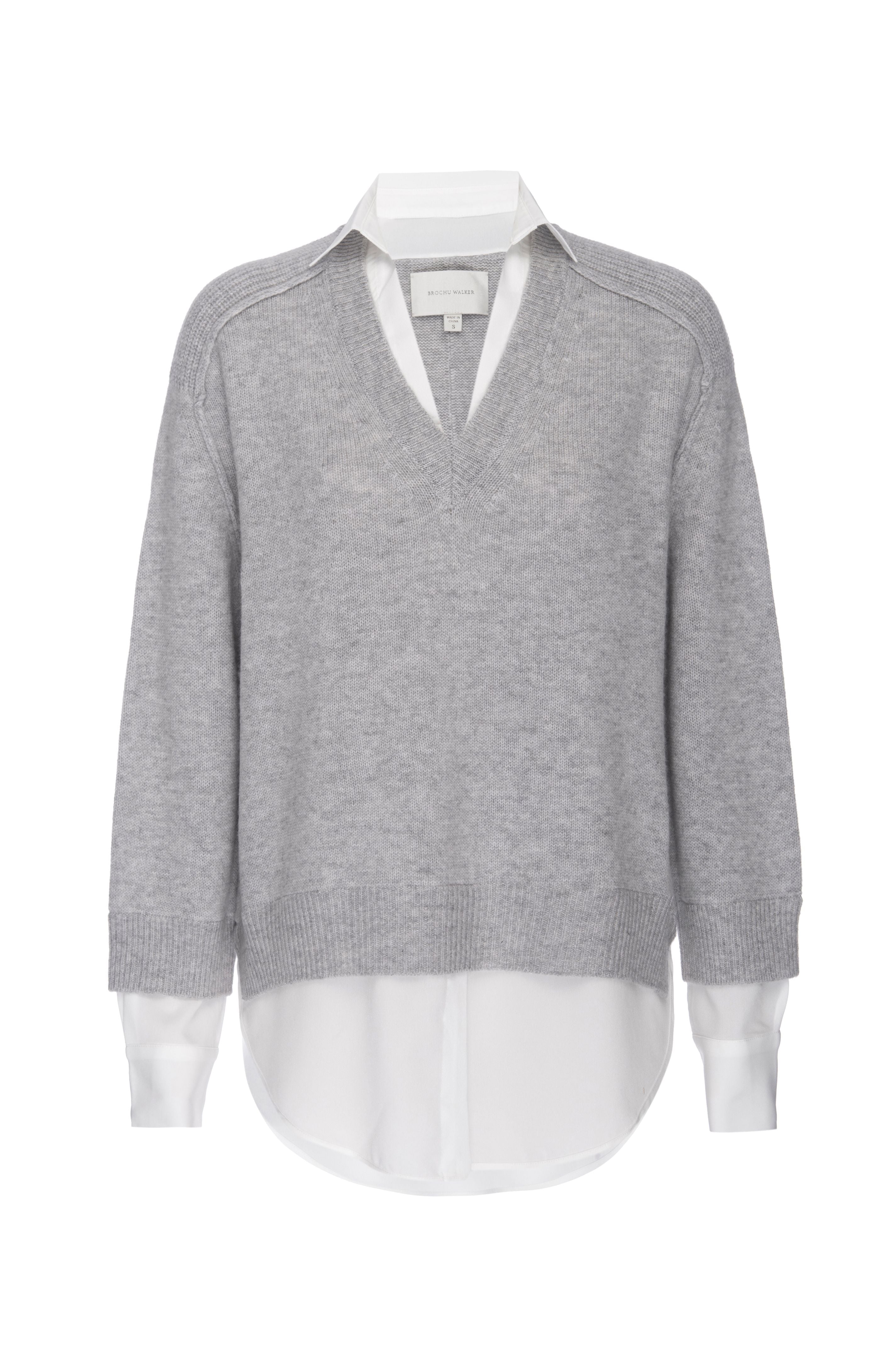 Looker ligth light grey layered v-neck sweater flat view