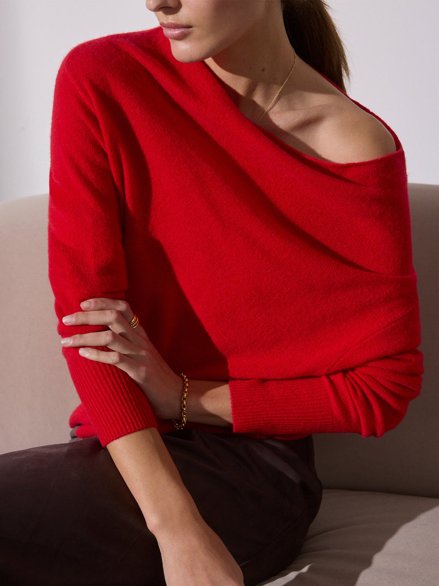 Lori cashmere off shoulder red sweater front view
