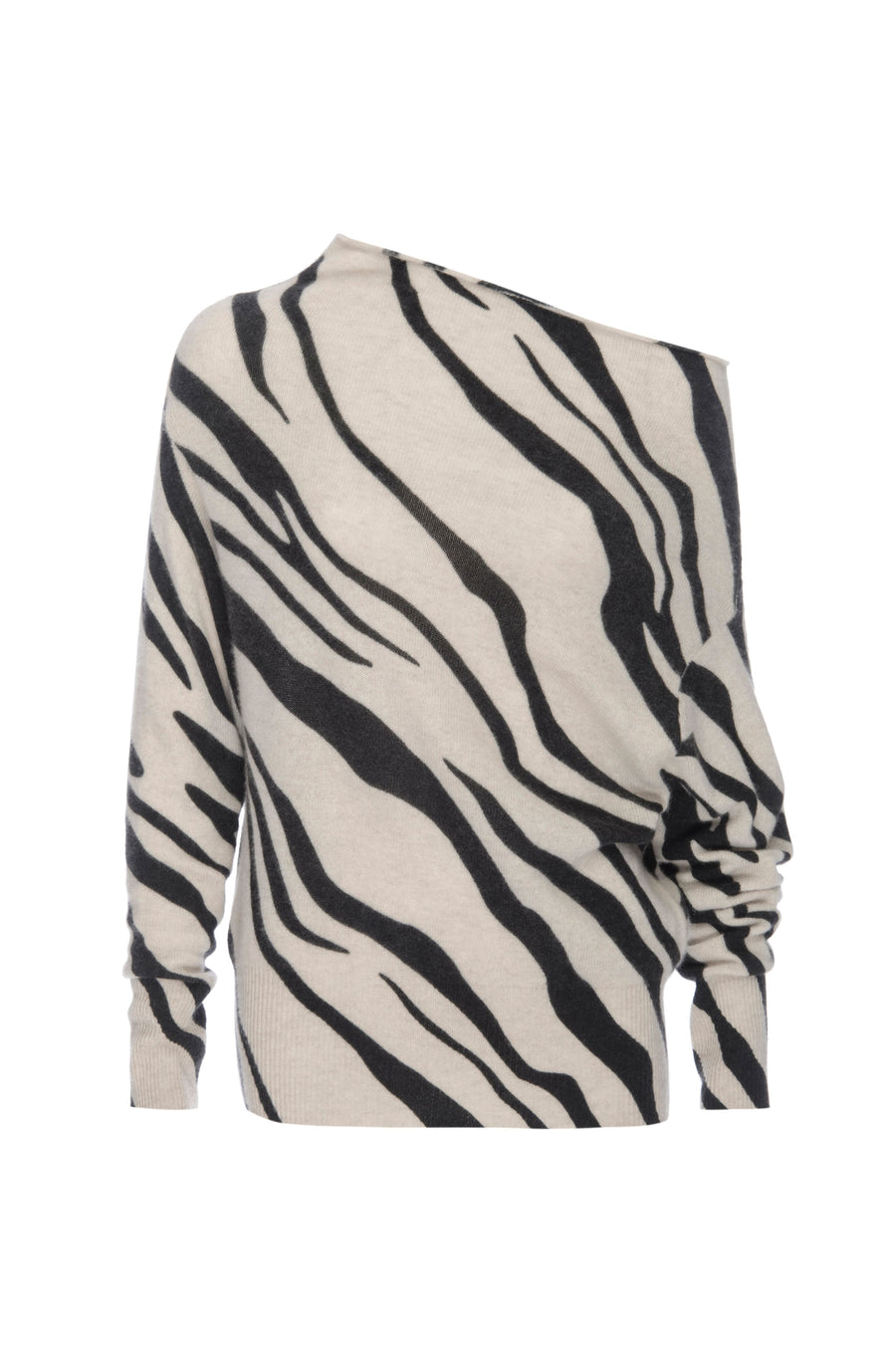 Lori cashmere off shoulder zebra print sweater flat view