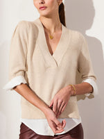 Lucie layered three-quarter sleeve v-neck sweater front view