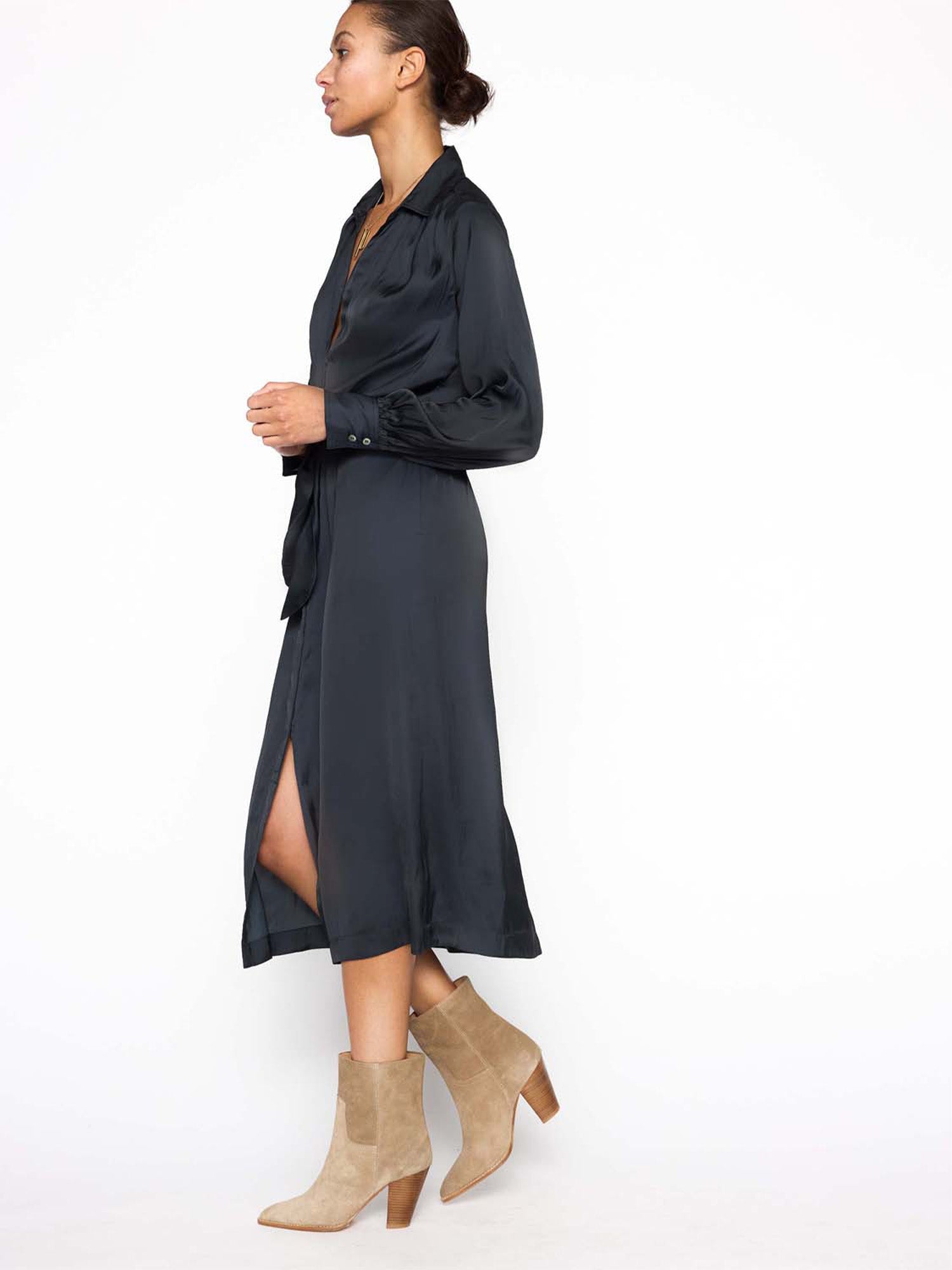 Women's Madsen Midi Shirt Dress, Black Onyx