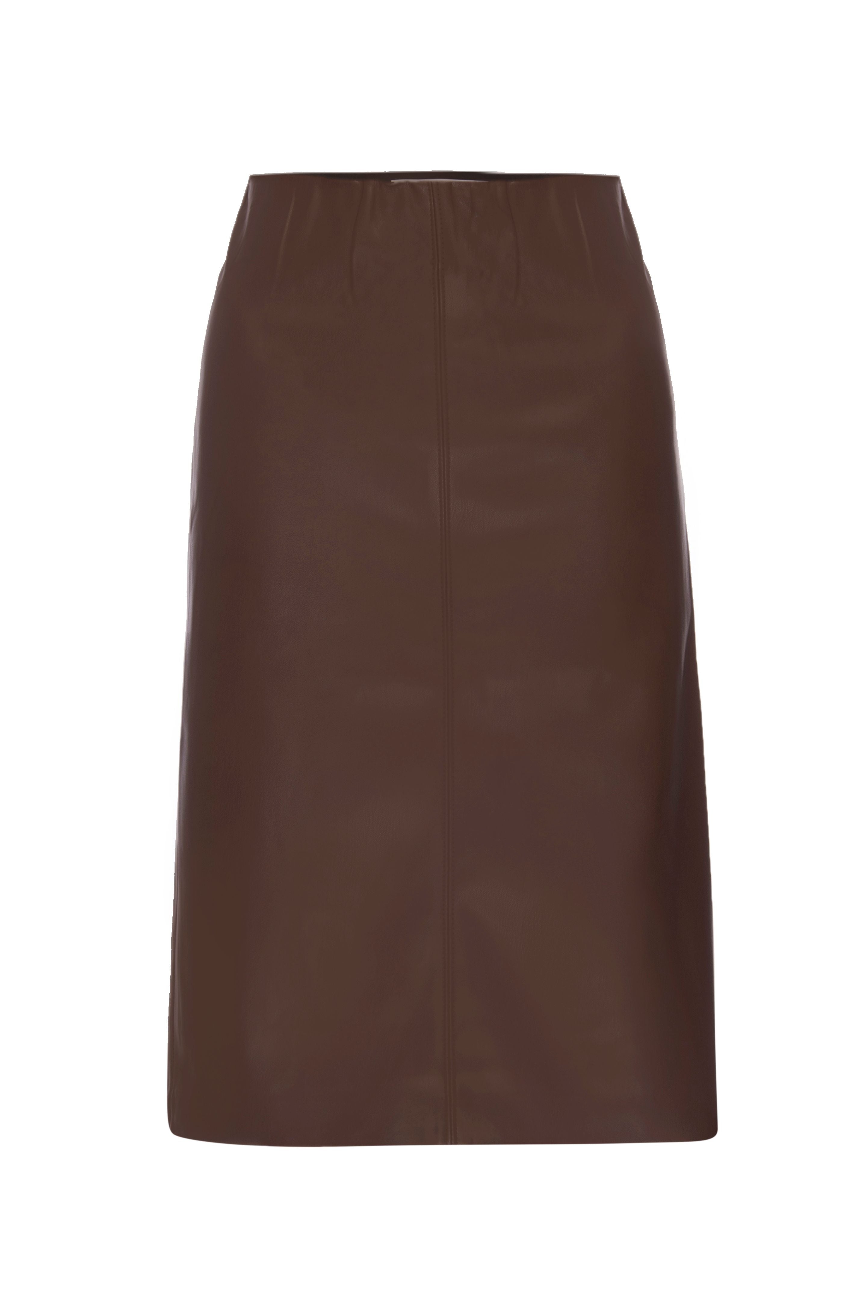 River brown vegan leather knee-length skirt flat view