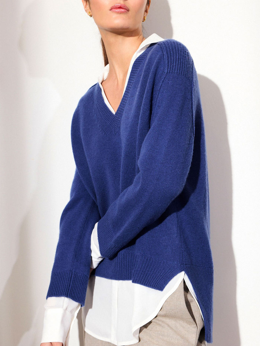 Looker blue layered v-neck sweater side view 2