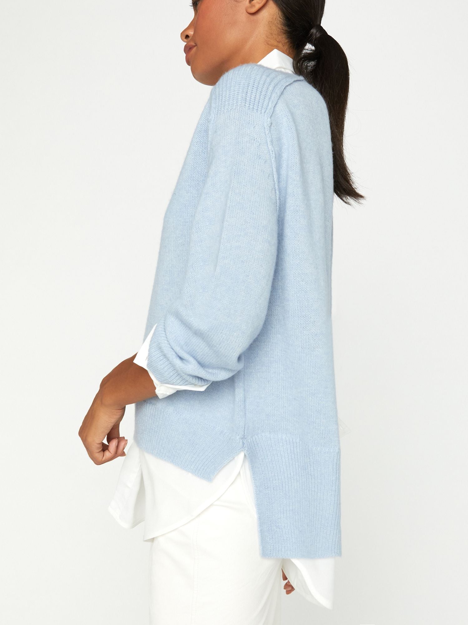 Looker light blue layered v-neck sweater side view 3
